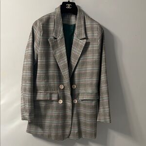 Black and Gray Oversized Blazer with Plaid Pattern